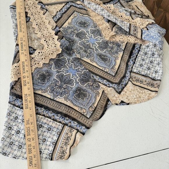 Catherines Patchwork Floral Crochet Sheer Kimono Topper 14/16W Blue Beige Boho - Picture 6 of 8